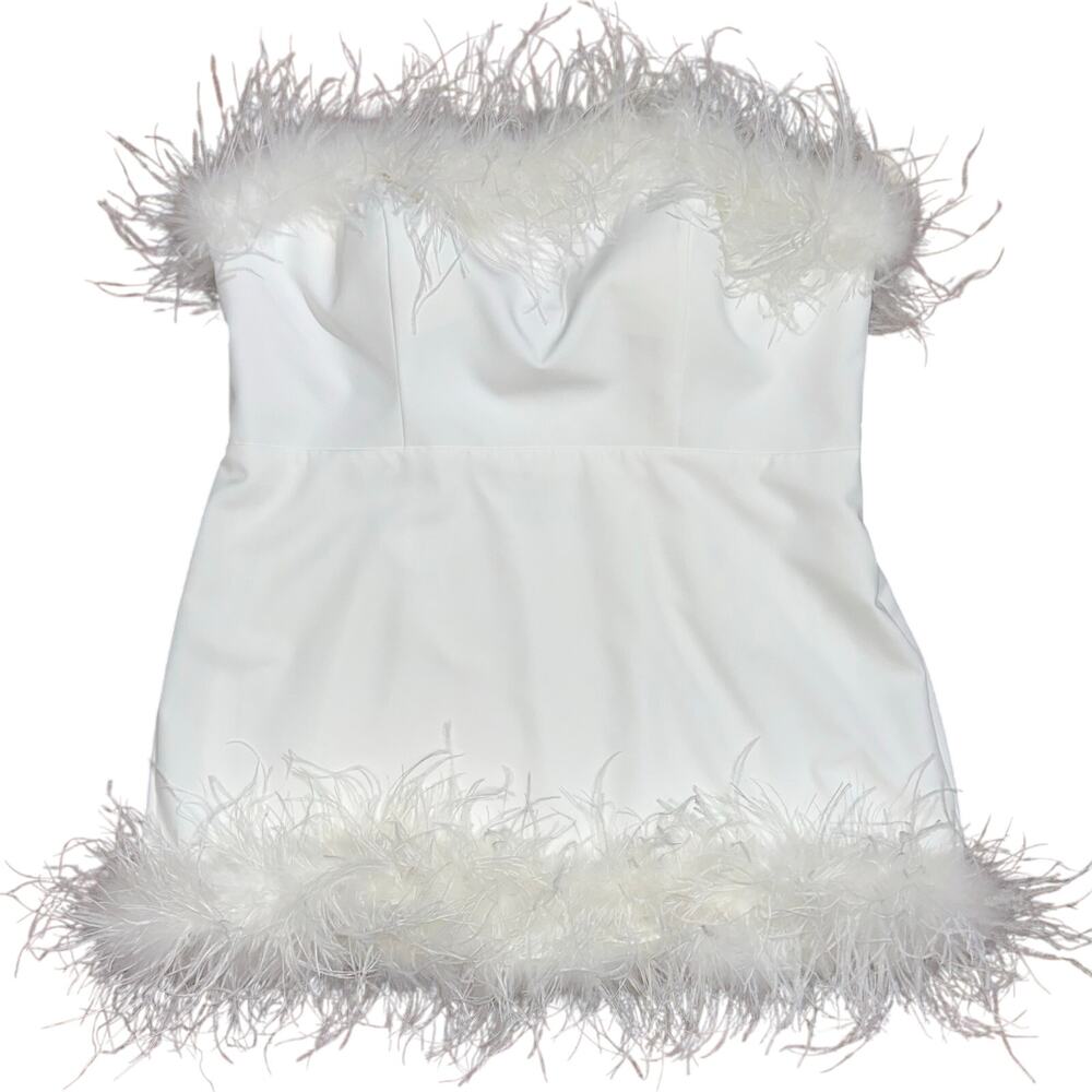Revelry White Feather Trim Mini Dress